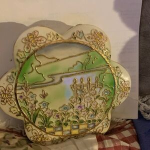 Vintage Floral Enamel Music Box with Gold Accents